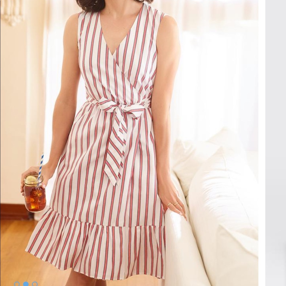 ๐ SALE NWT Draper James Stripe Faux Wrap Dress - Picture 2 of 8